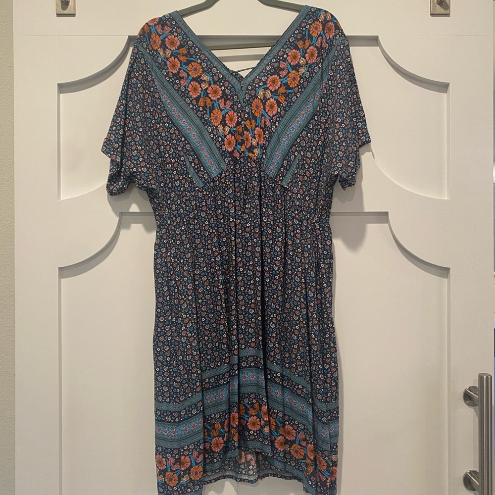 Blue floral dress with open back